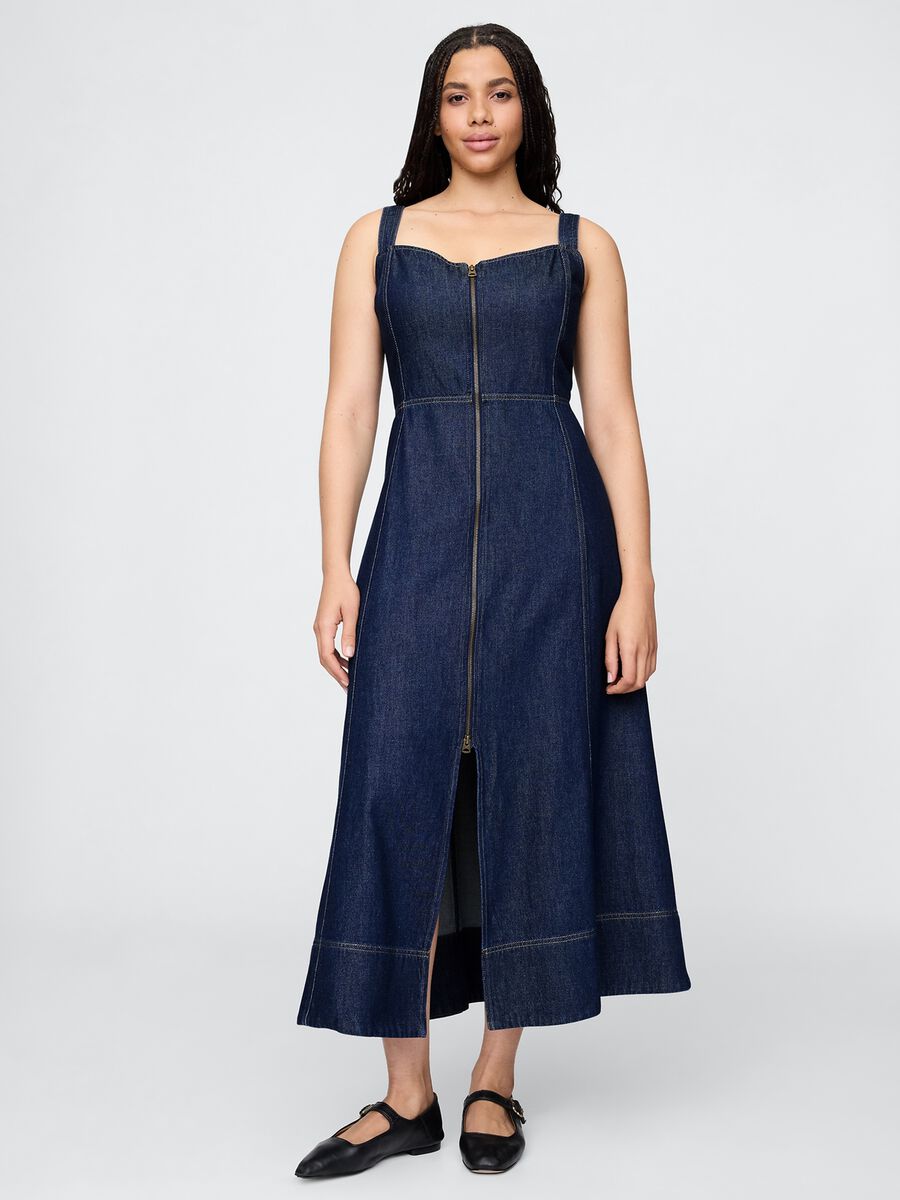 Long Denim Dress with Front Zip_4