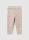 Beige Cotton Blend Floral Girl's Leggings_1