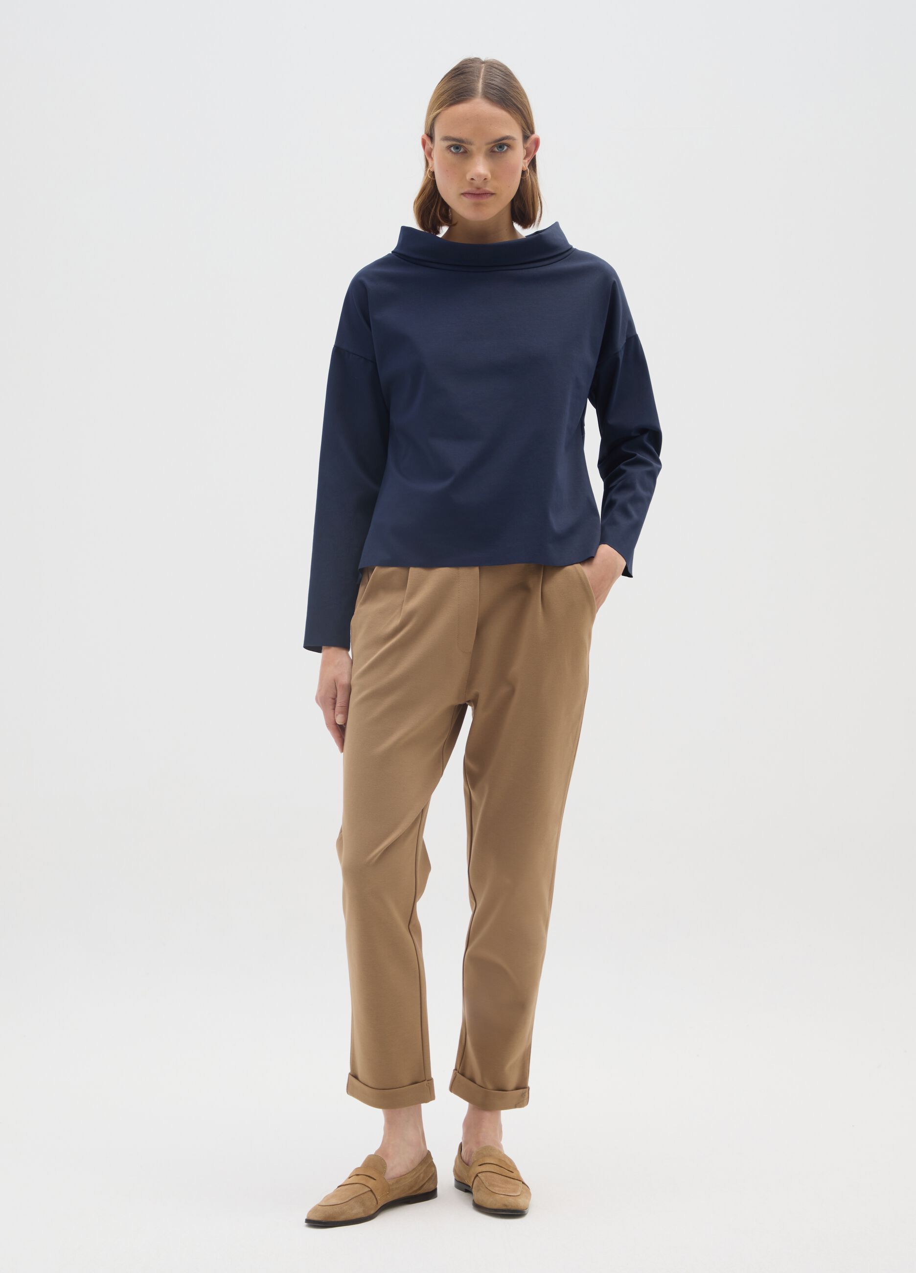 Beige regular fit trousers