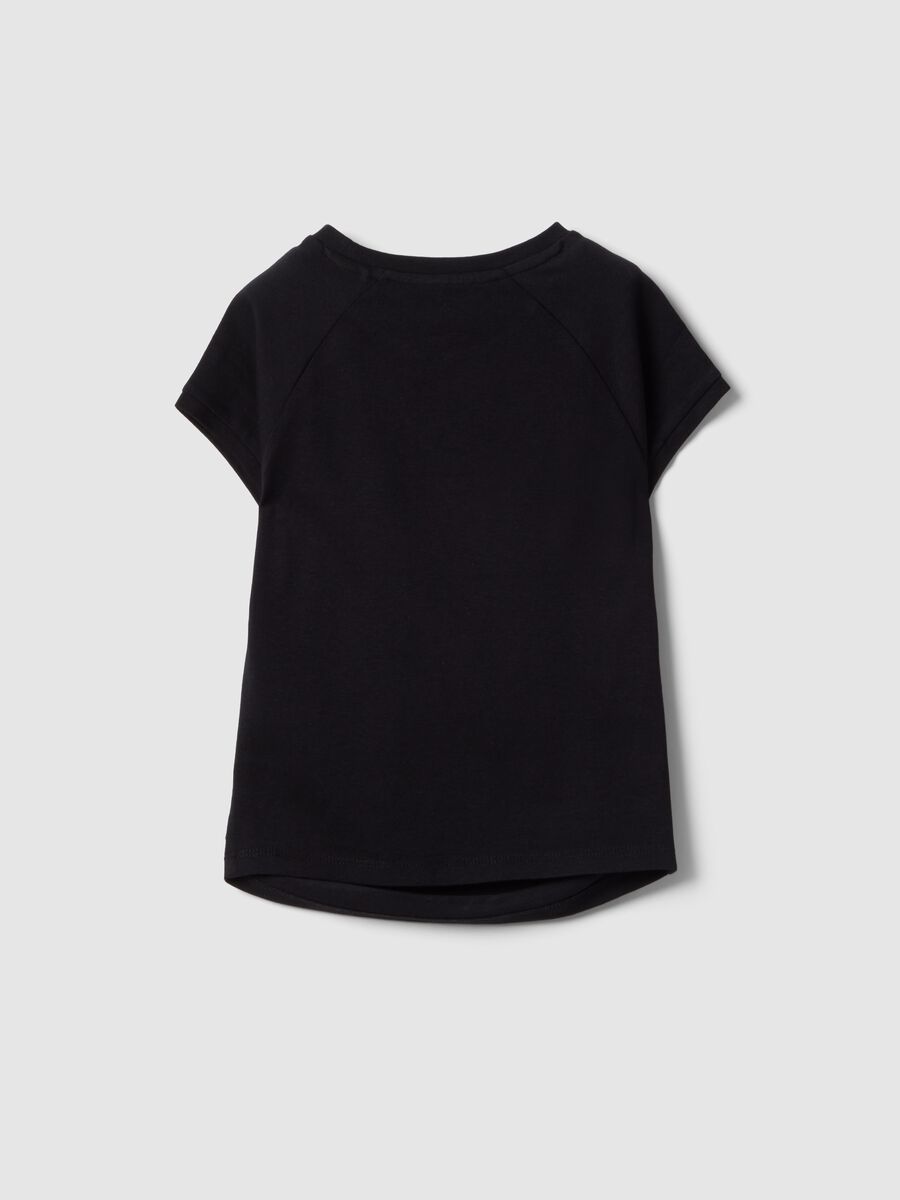 Girls' black stretch cotton slim fit t-shirt with slogan_1