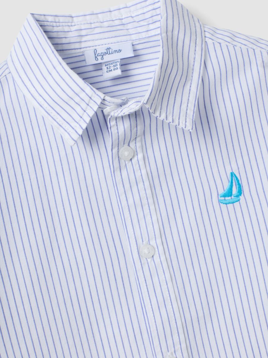Blue striped pure cotton shirt with embroidered detail for boys, regular fit_2