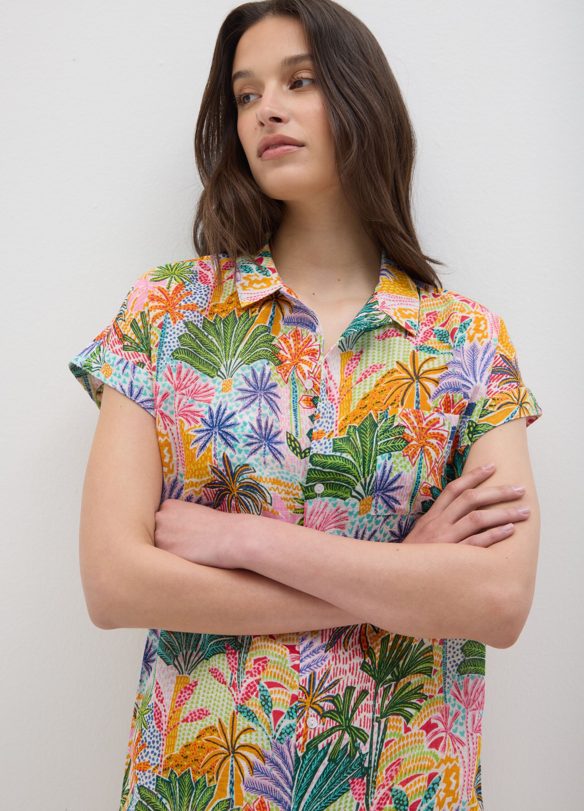 Copricostume chemisier da donna in puro cotone multicolor