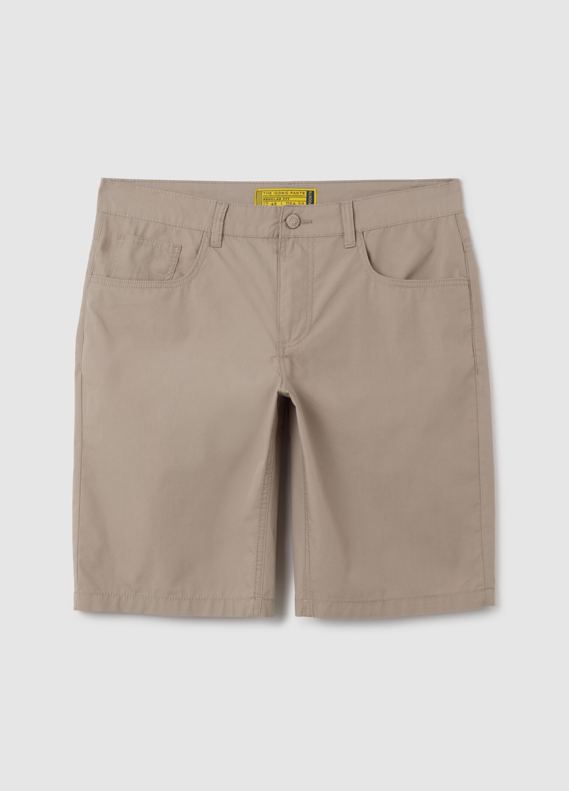 Men's Beige Pure Cotton Bermuda Shorts Regular Fit