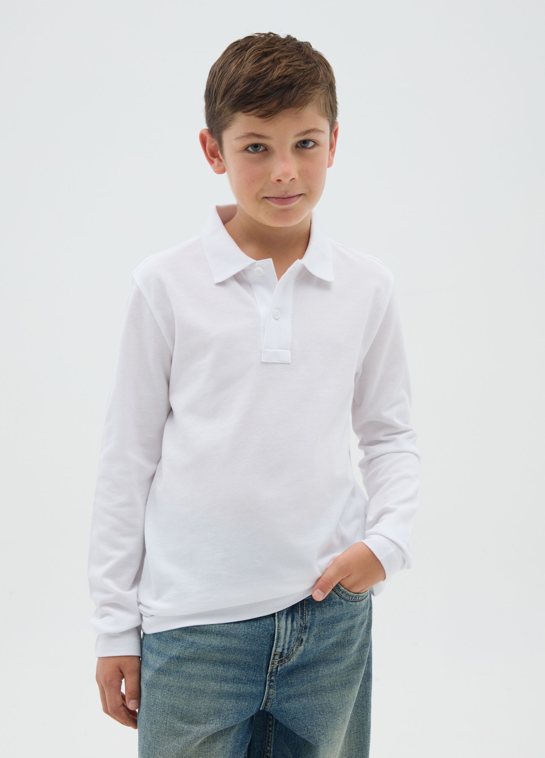 Boys' Pure White Cotton Polo Regular Fit