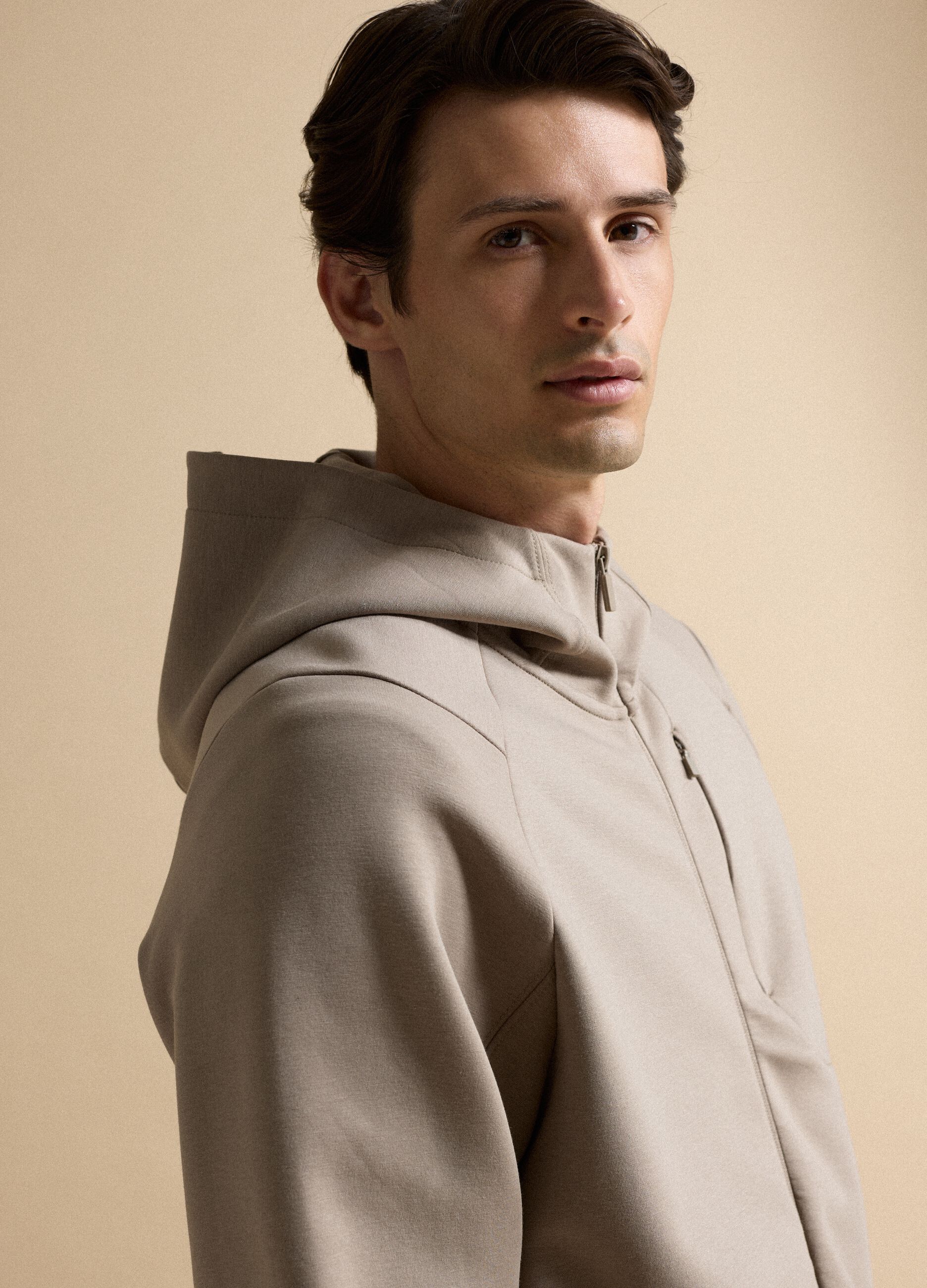 Full-zip beige traspirante in tessuto elasticizzato 2 Way Stretch