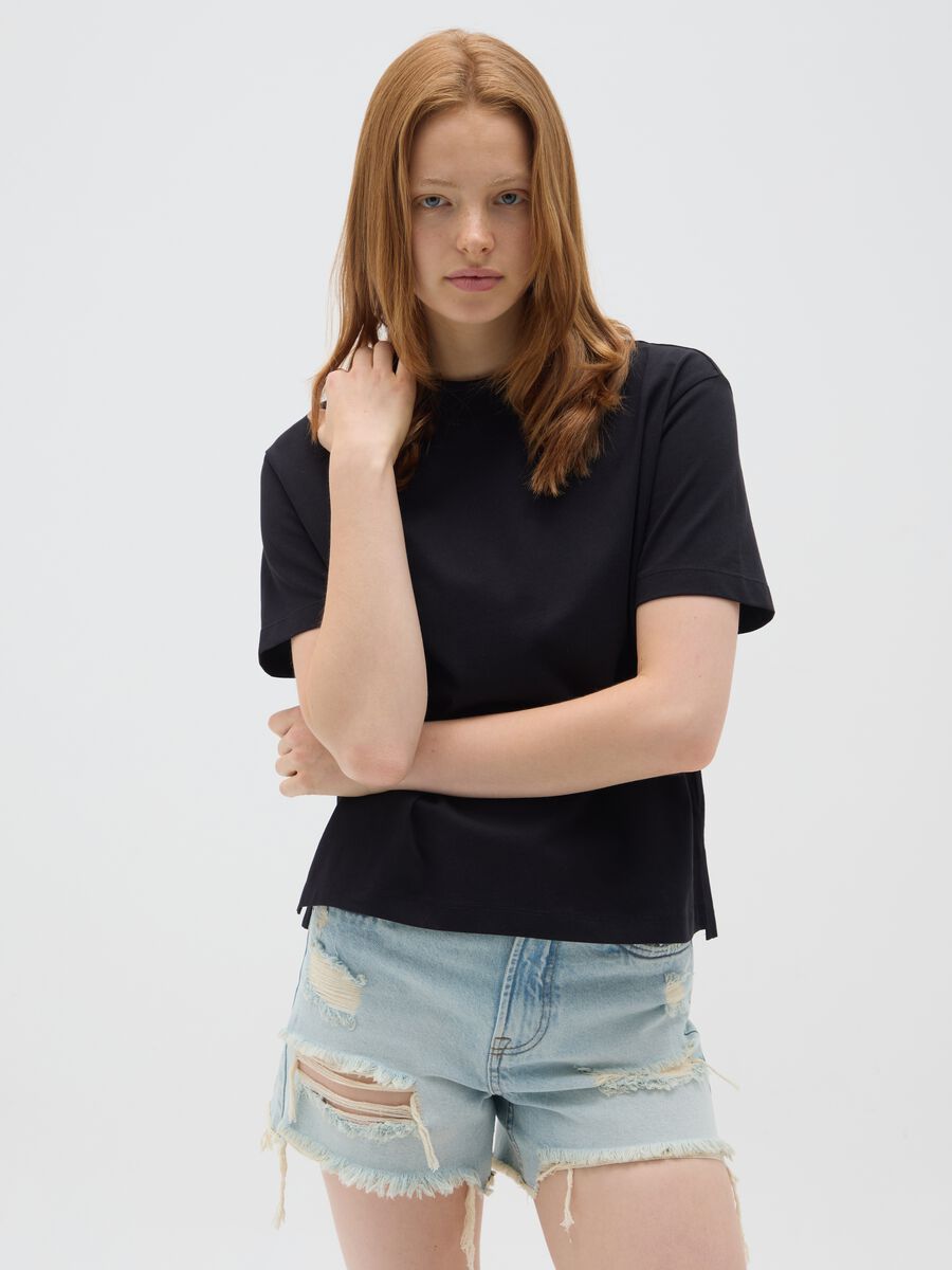 Women's black pure cotton regular fit T-shirt_0