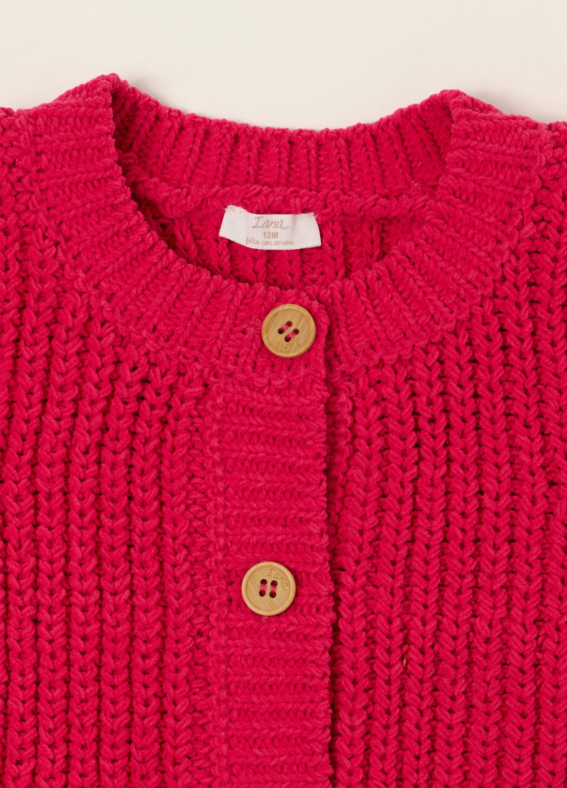 Red knitted cardigan for baby girl, regular fit