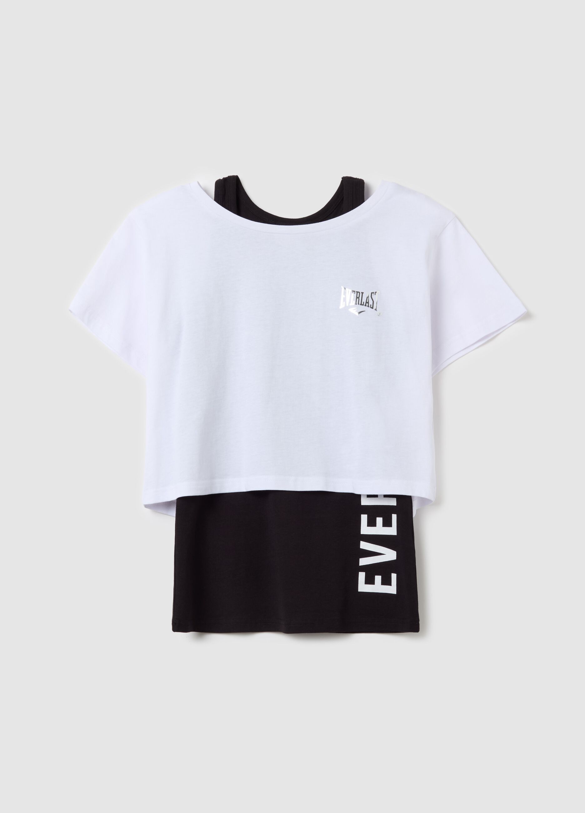 Layered-effect crop T-shirt with print