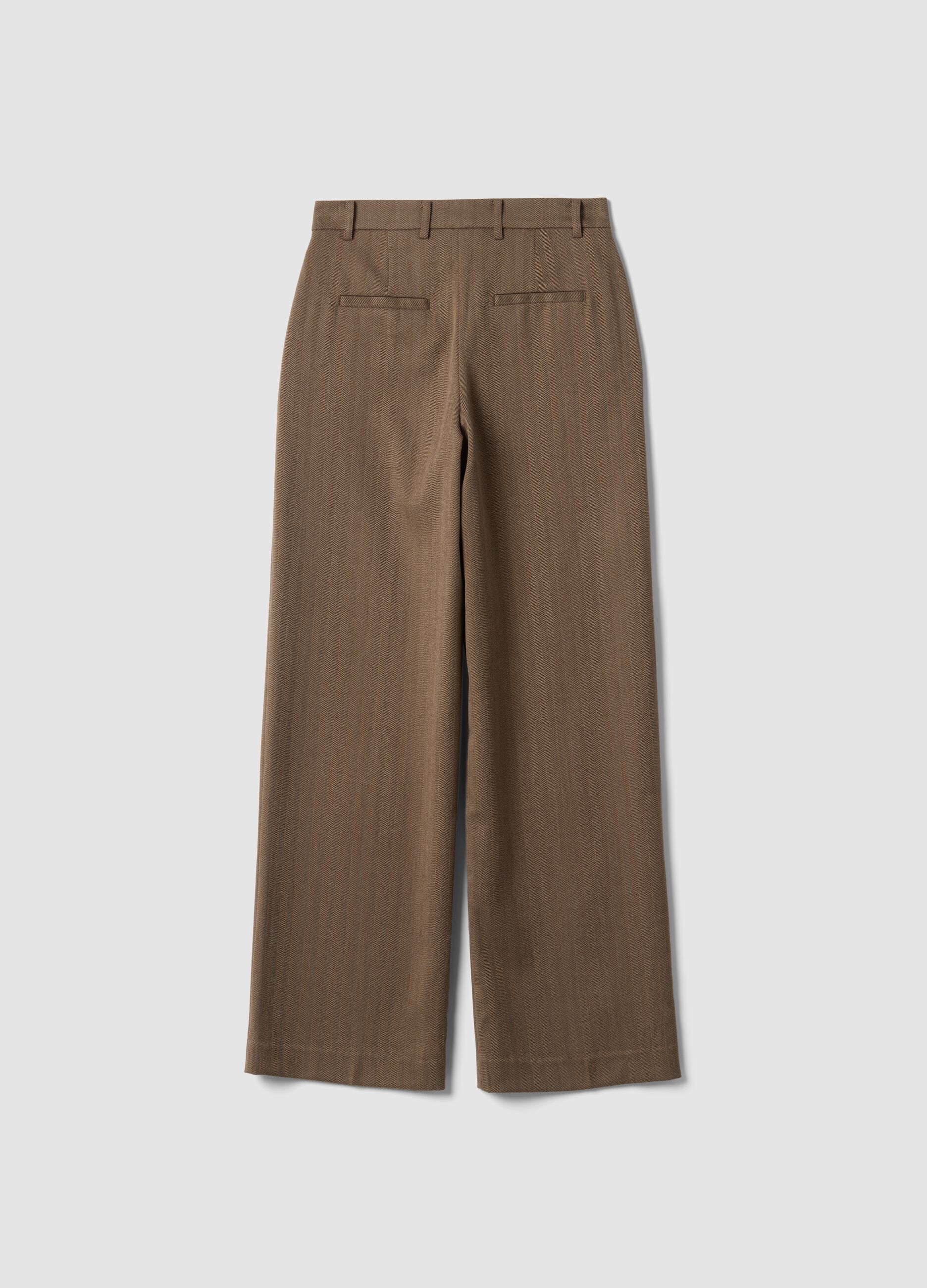 Brown regular-fit formal trousers in stretch viscose