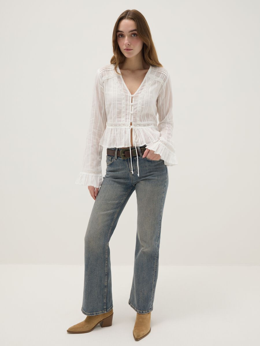 White pure cotton transparent shirt, regular fit with ruffles_2