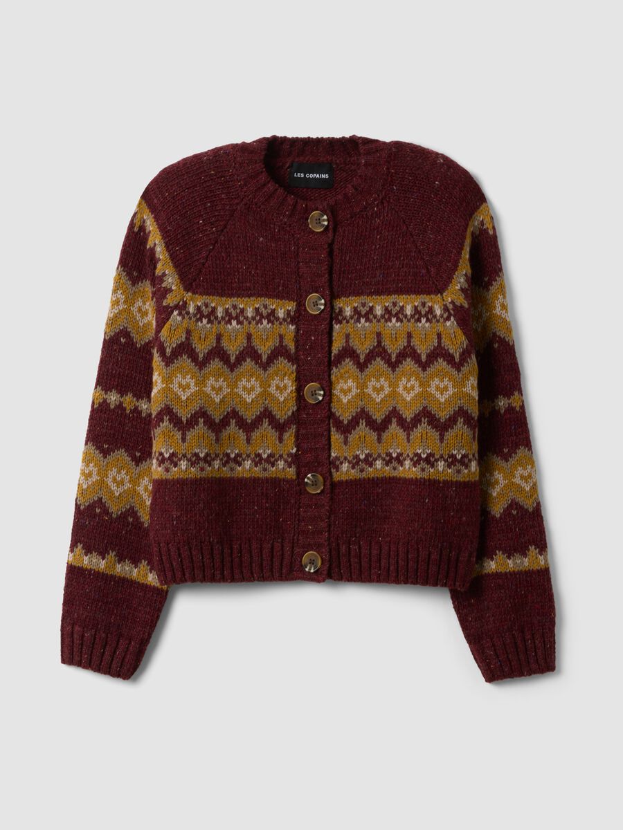 Cardigan rosso girocollo in misto lana jacquard regular fit_4