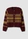 Red crew-neck jacquard wool-blend cardigan, regular fit_4