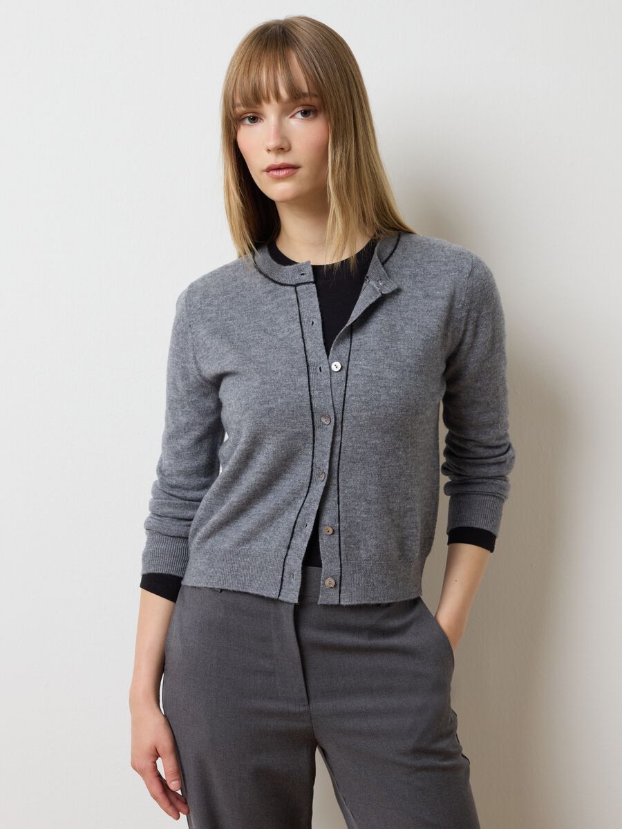Cardigan in pura lana grigio regular fit_0