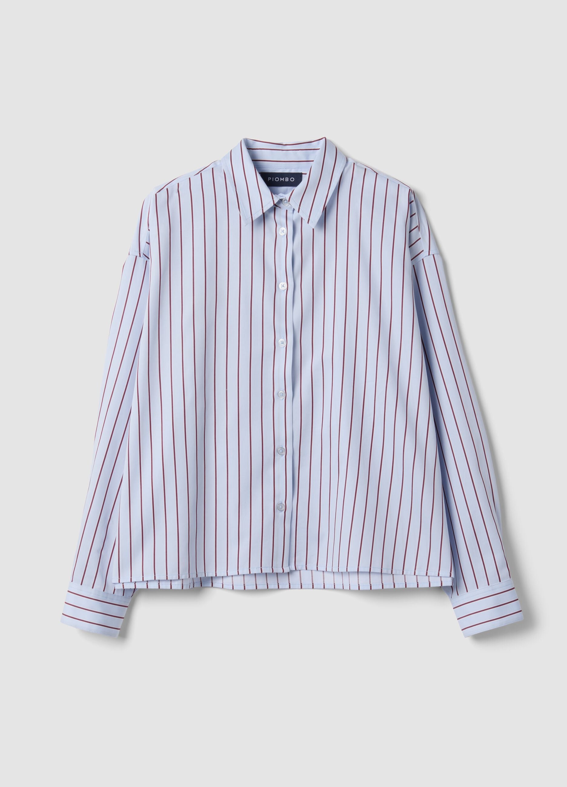 Camicia azzurra a righe in puro cotone regular fit
