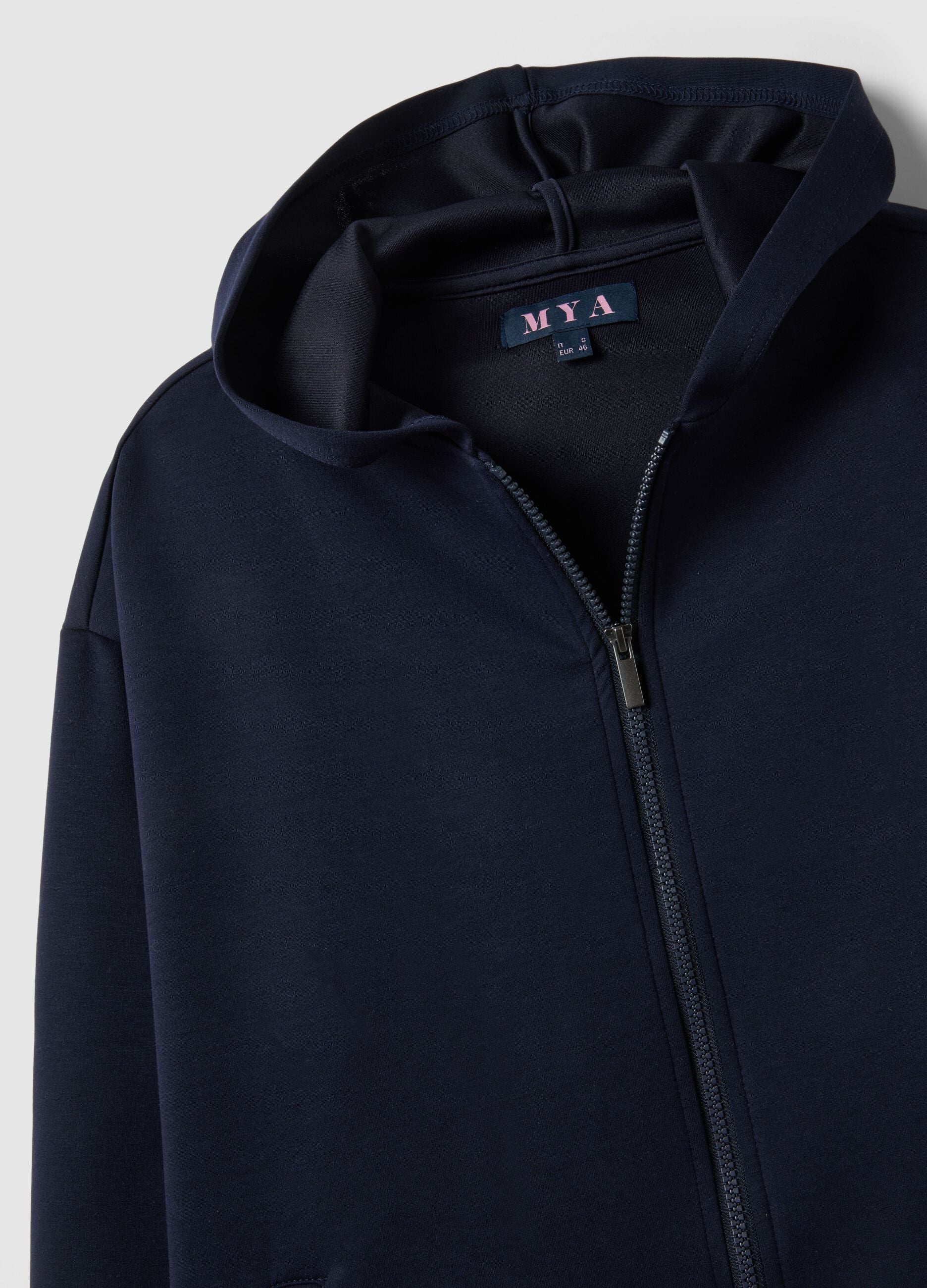 Blue stretch viscose hoodie regular fit with zip