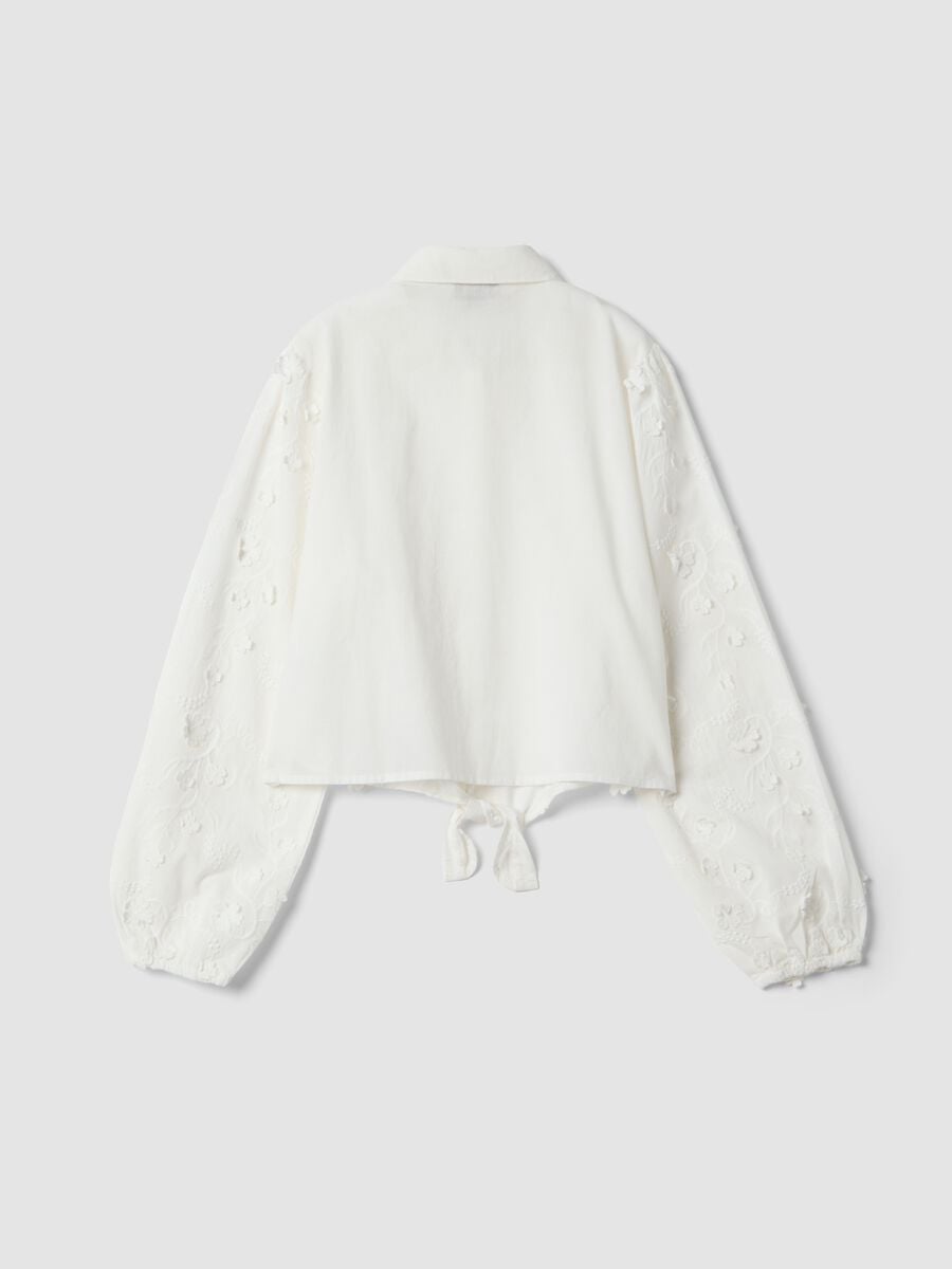 White pure cotton poplin shirt with floral embroidery_5