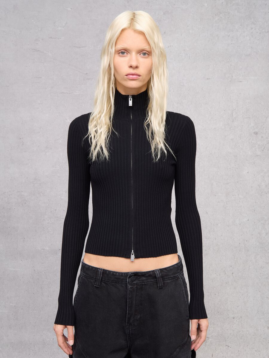 Full-Zip Ribbed Knit Black_1