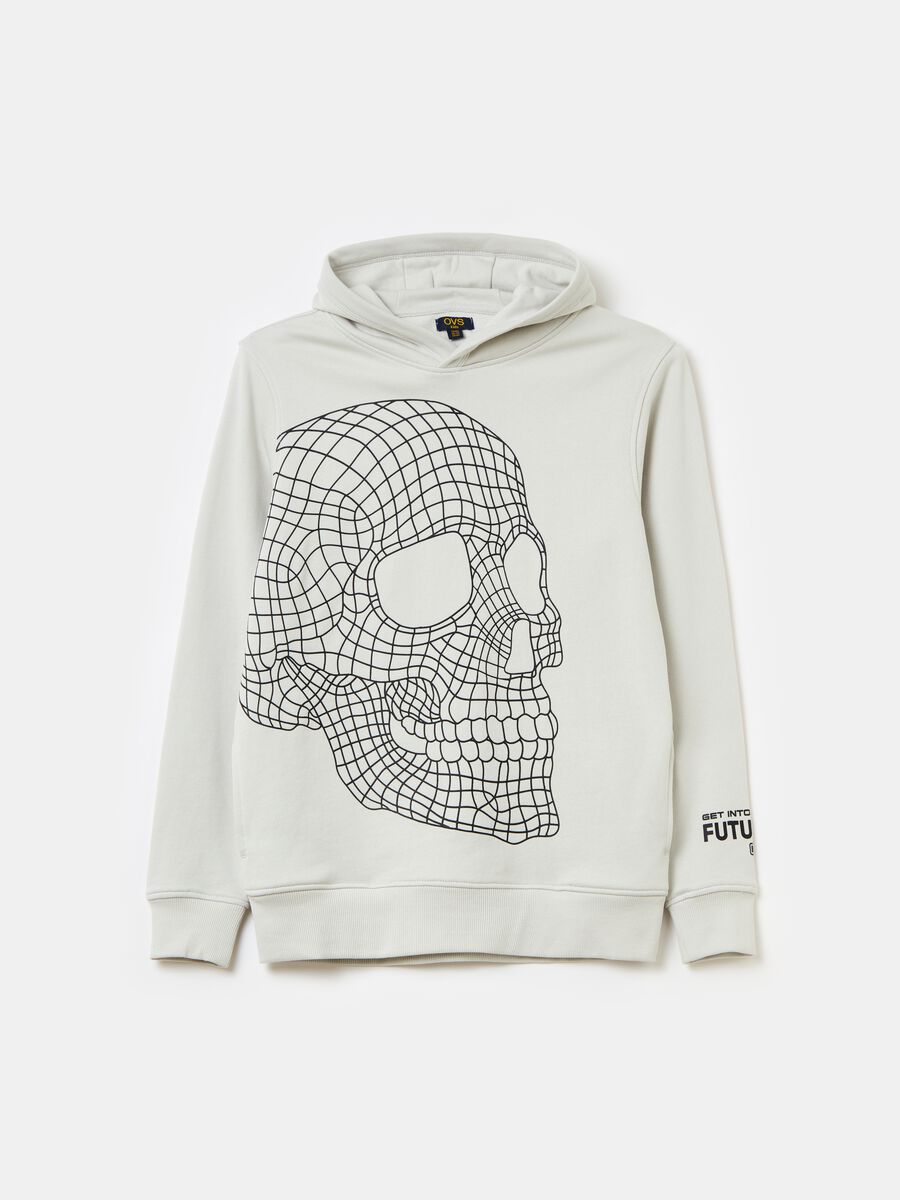 Sweatshirt with hood and skull print_0