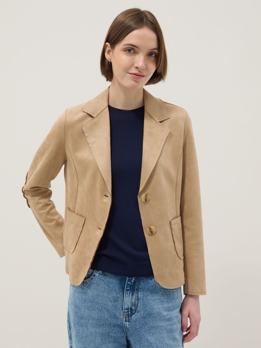 Giacca leggera beige regular fit con tasche_1