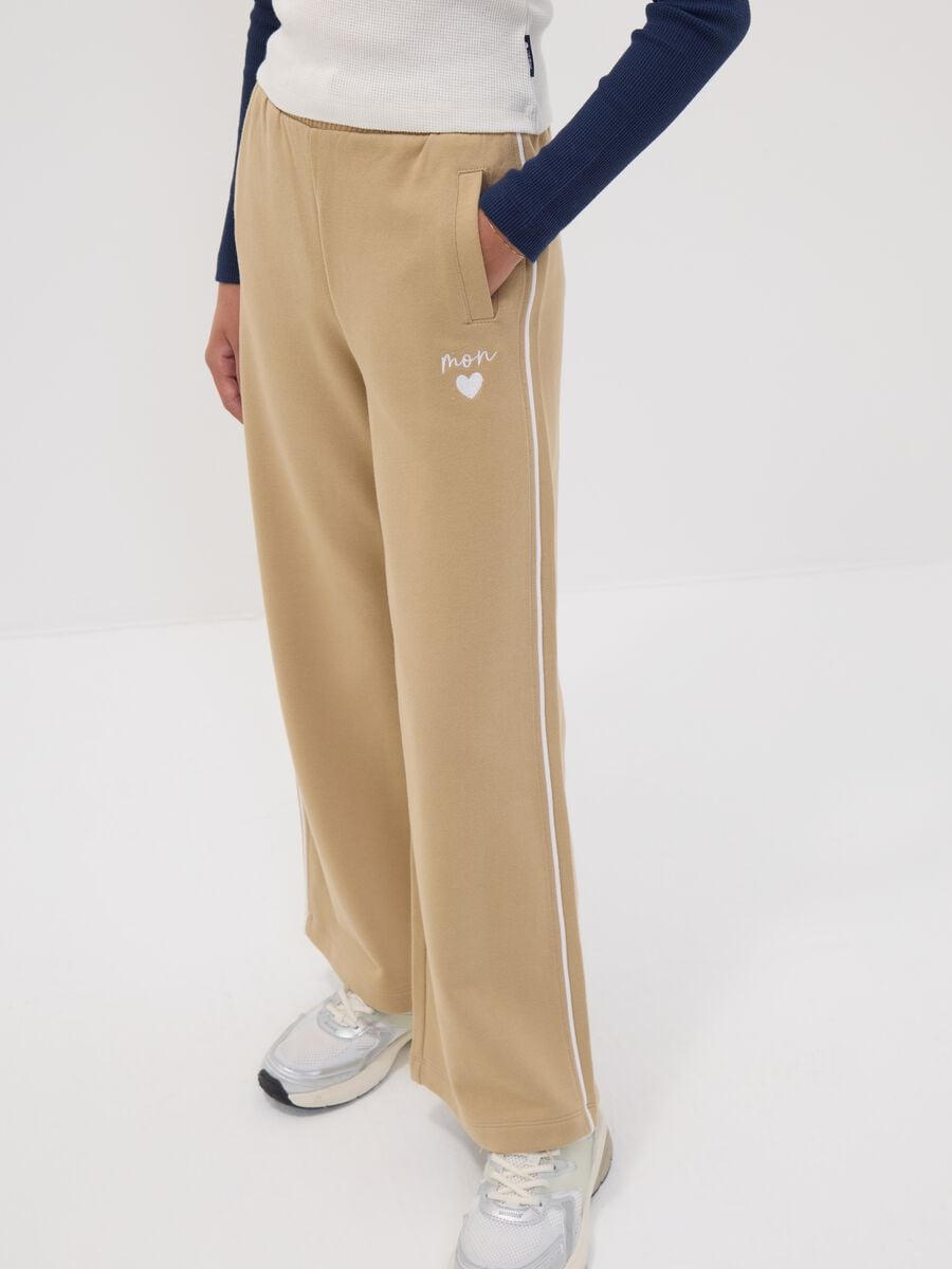 Pantaloni beige wide leg in puro cotone per ragazza_2