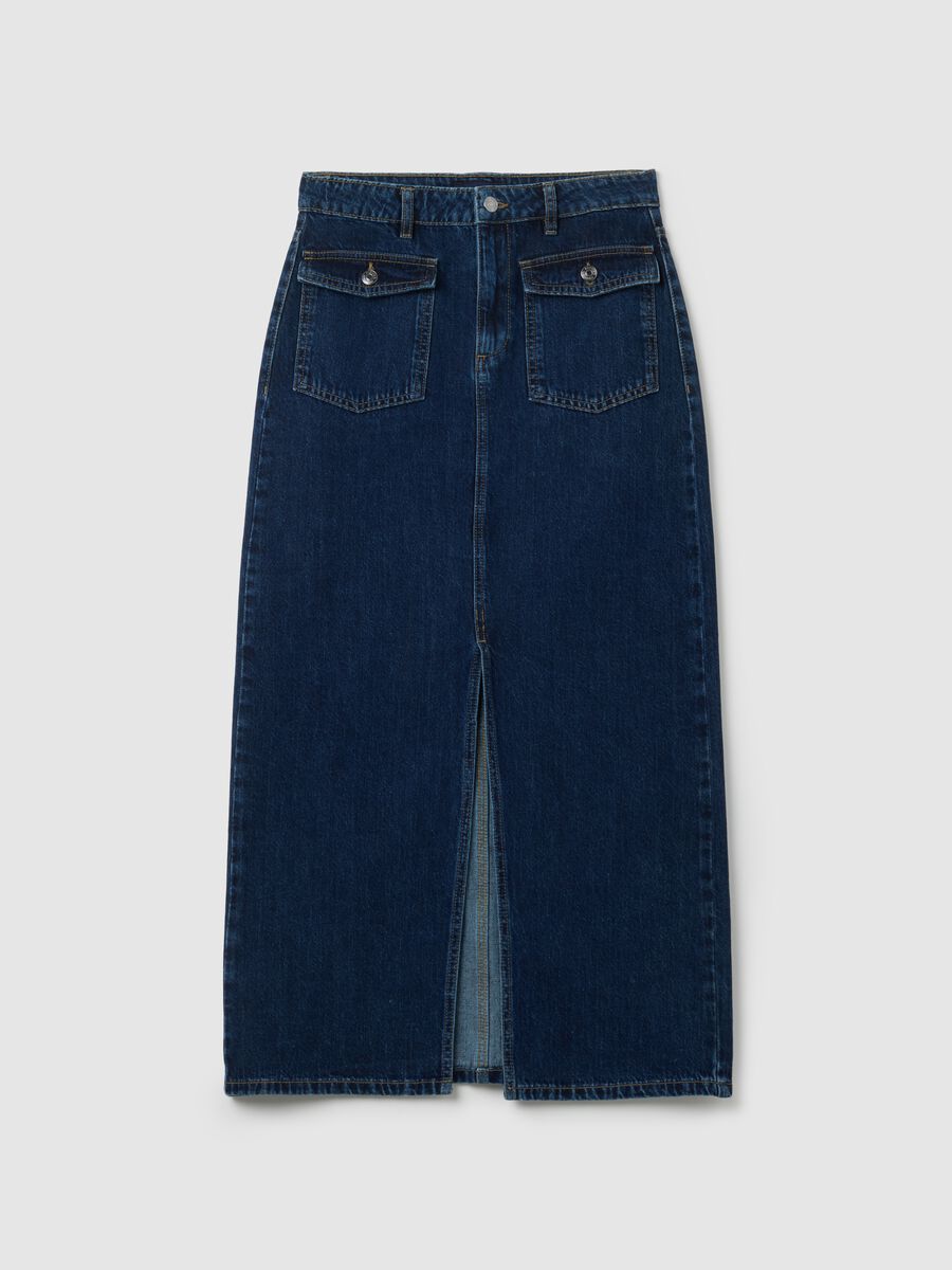 Gonna lunga in puro cotone blu regular fit_4