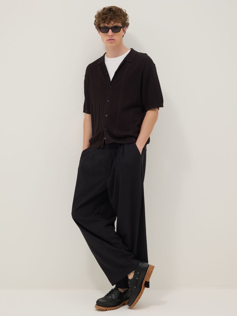 Camicia marrone in puro cotone a maniche corte over fit_0