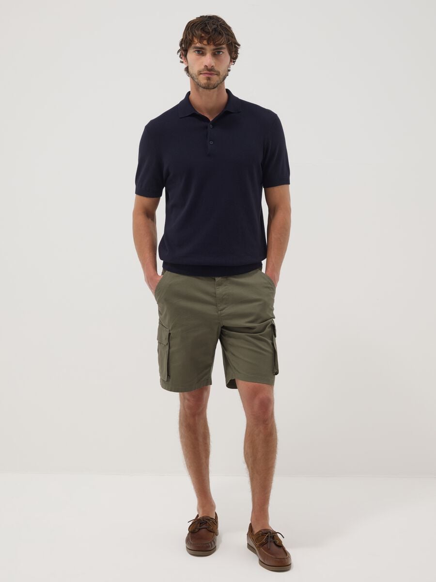 Green stretch cotton cargo Bermuda shorts_0