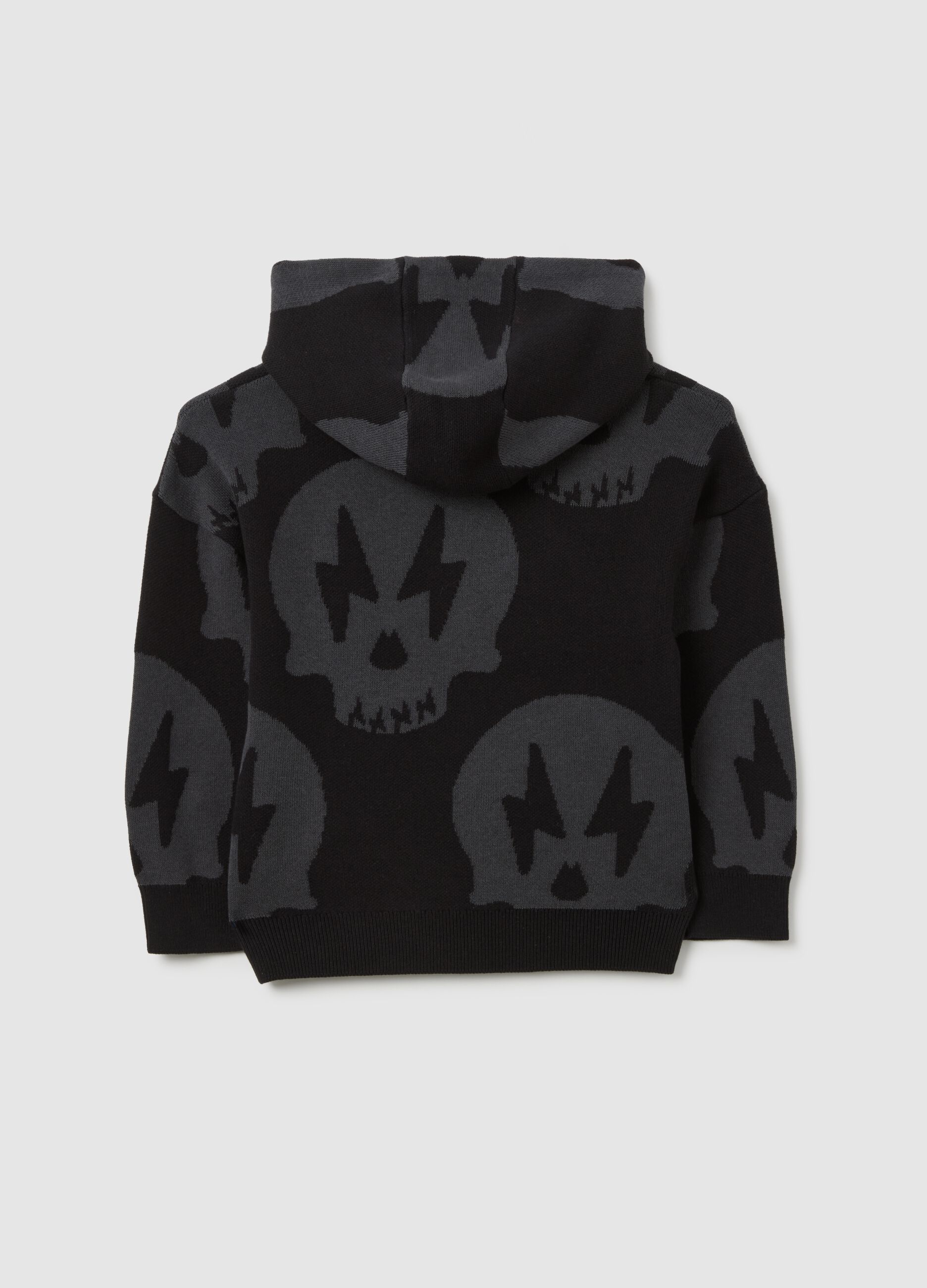 Black cotton sweater with skull design