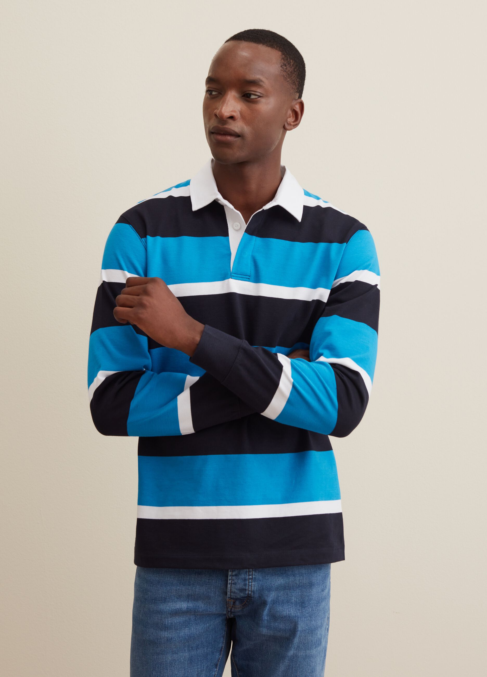 Polo a maniche lunghe fantasia a righe Blu Azzurro PIOMBO da Uomo OVS