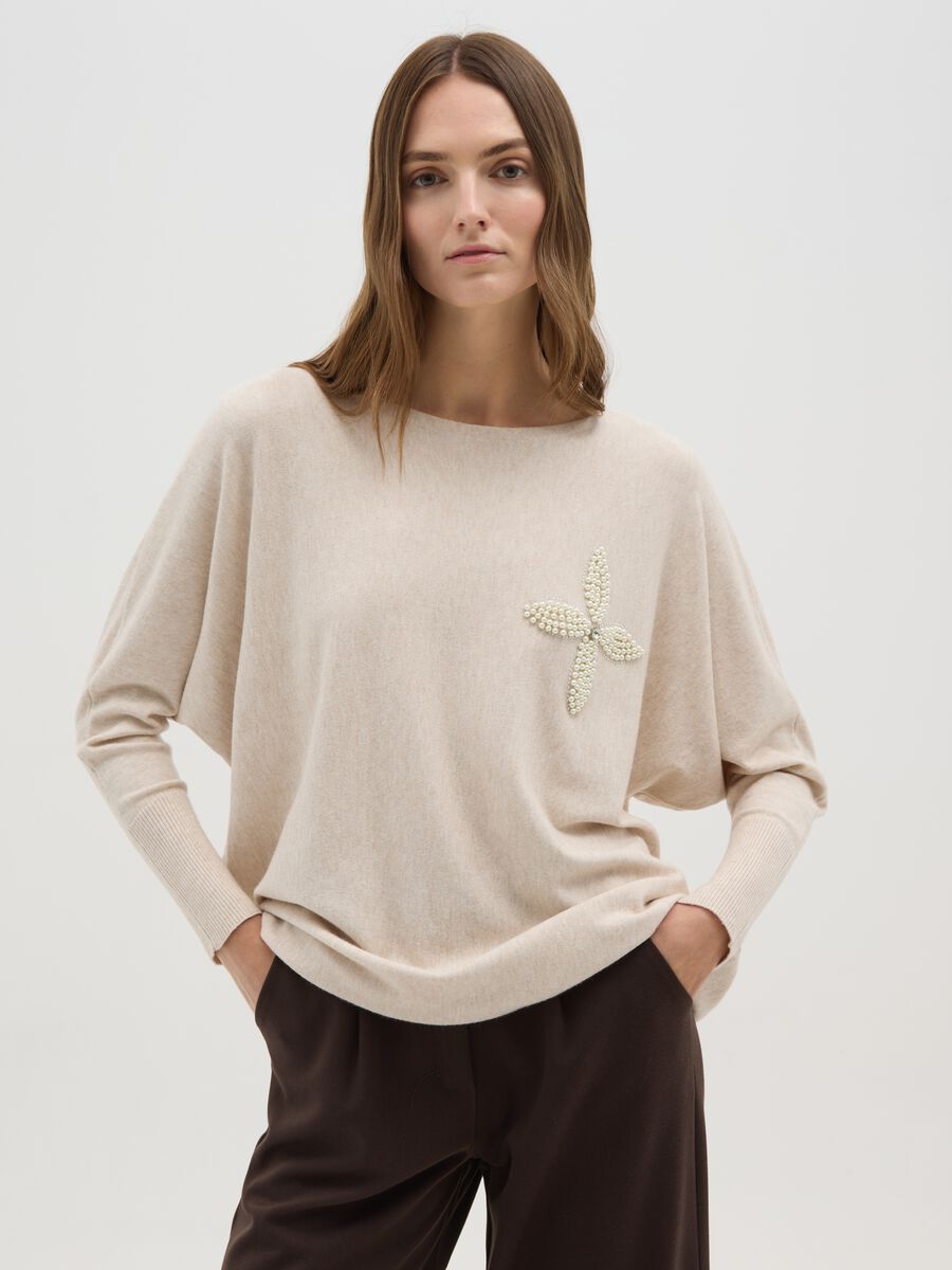 Maglia beige regular fit con applicazioni_0