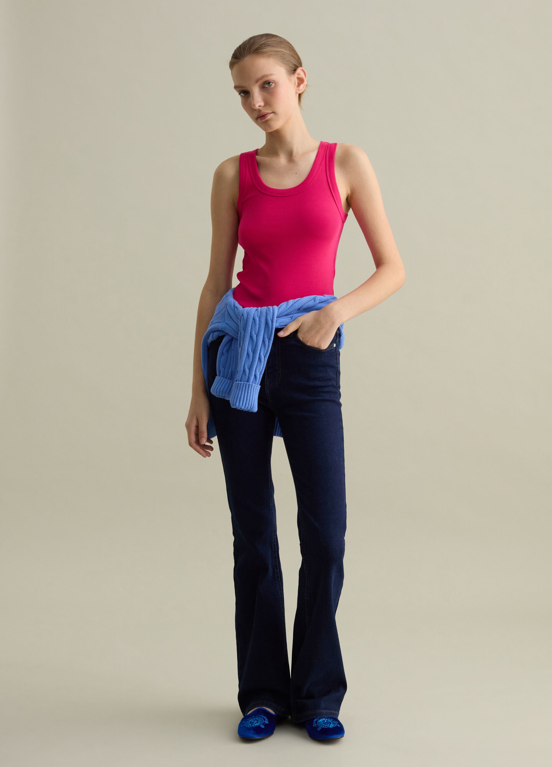 Fuchsia ribbed tank top