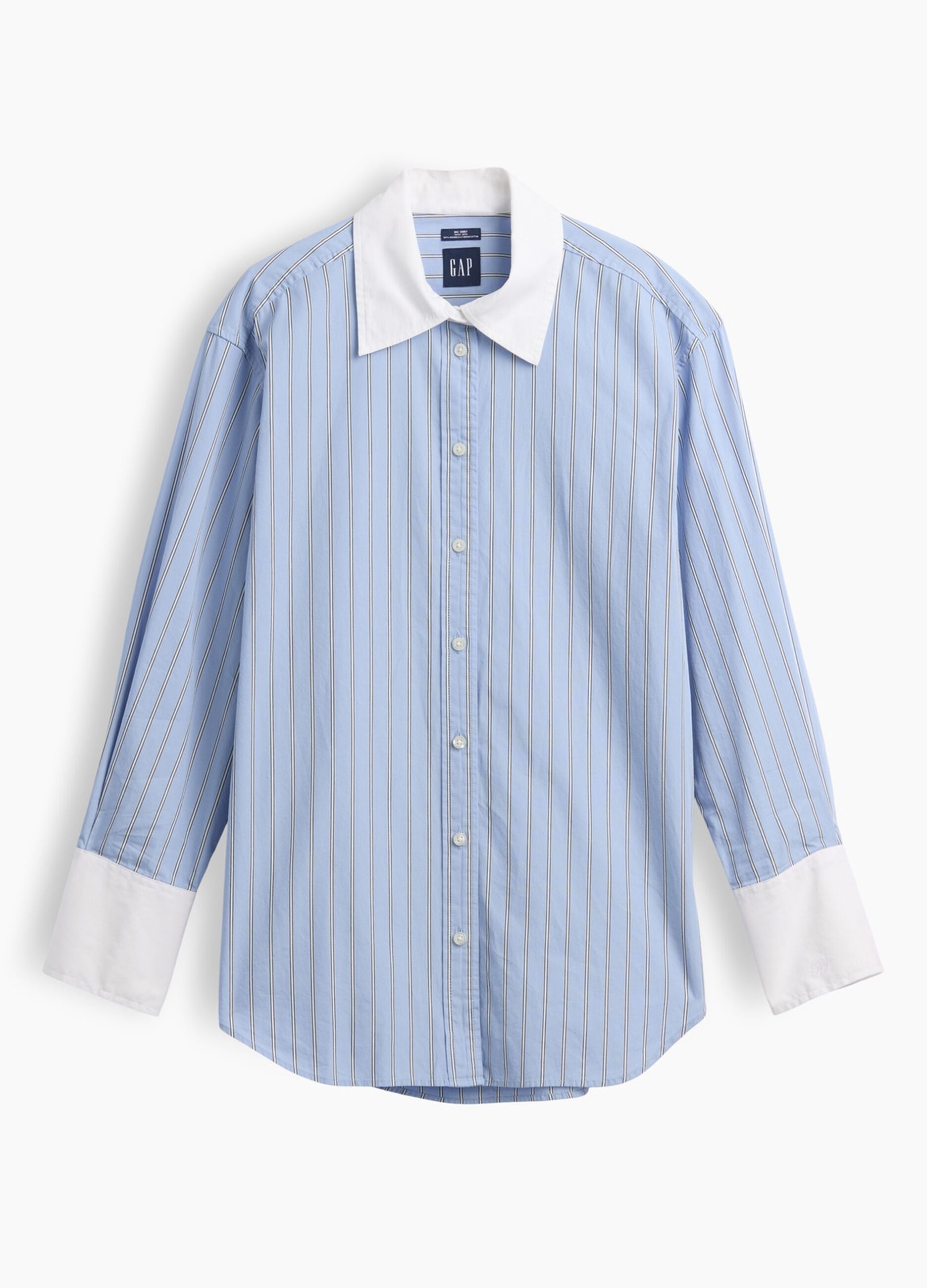 Light blue pure cotton striped shirt with contrast turn-up cuffs