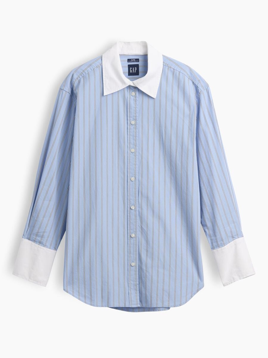 Light blue pure cotton striped shirt with contrast turn-up cuffs_3