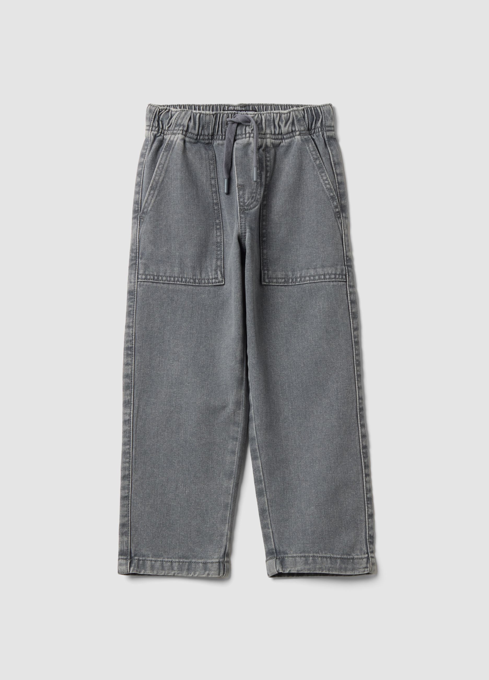 Grey pure cotton jogger jeans with elasticated waist, relaxed fit for boys