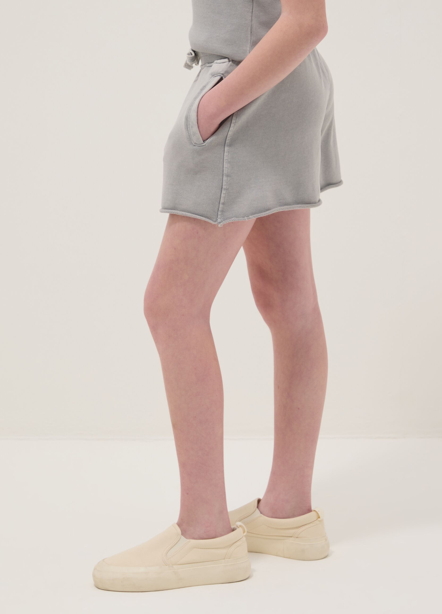 Grey pure cotton shorts with elasticated waistband