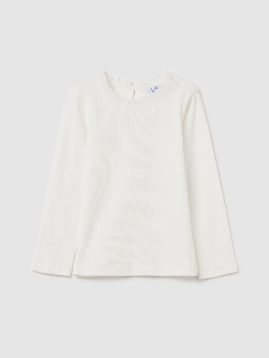 Ribbed T-shirt with long sleeves and frills_0