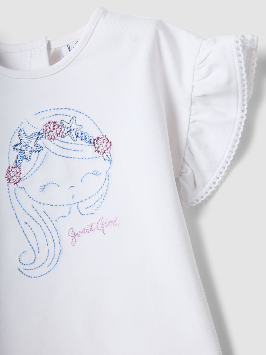 White stretch cotton T-shirt with short ruffle sleeves for baby girl, regular fit_2