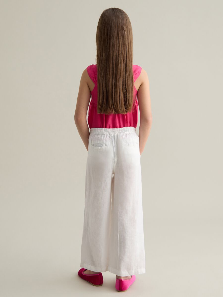 Girls' pure white linen wide leg trousers_2