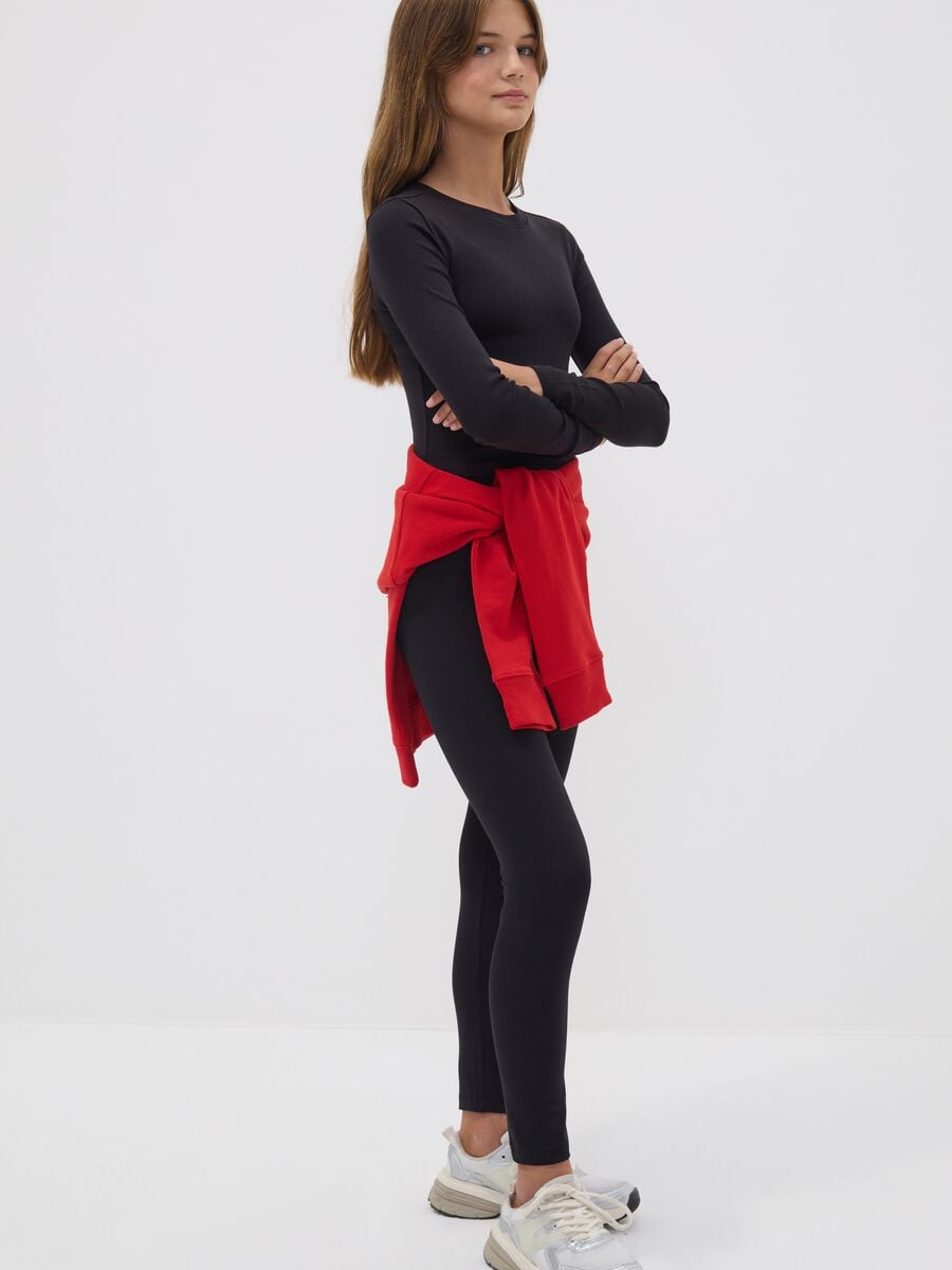 Black skinny girls&rsquo; leggings in stretch organic cotton_0