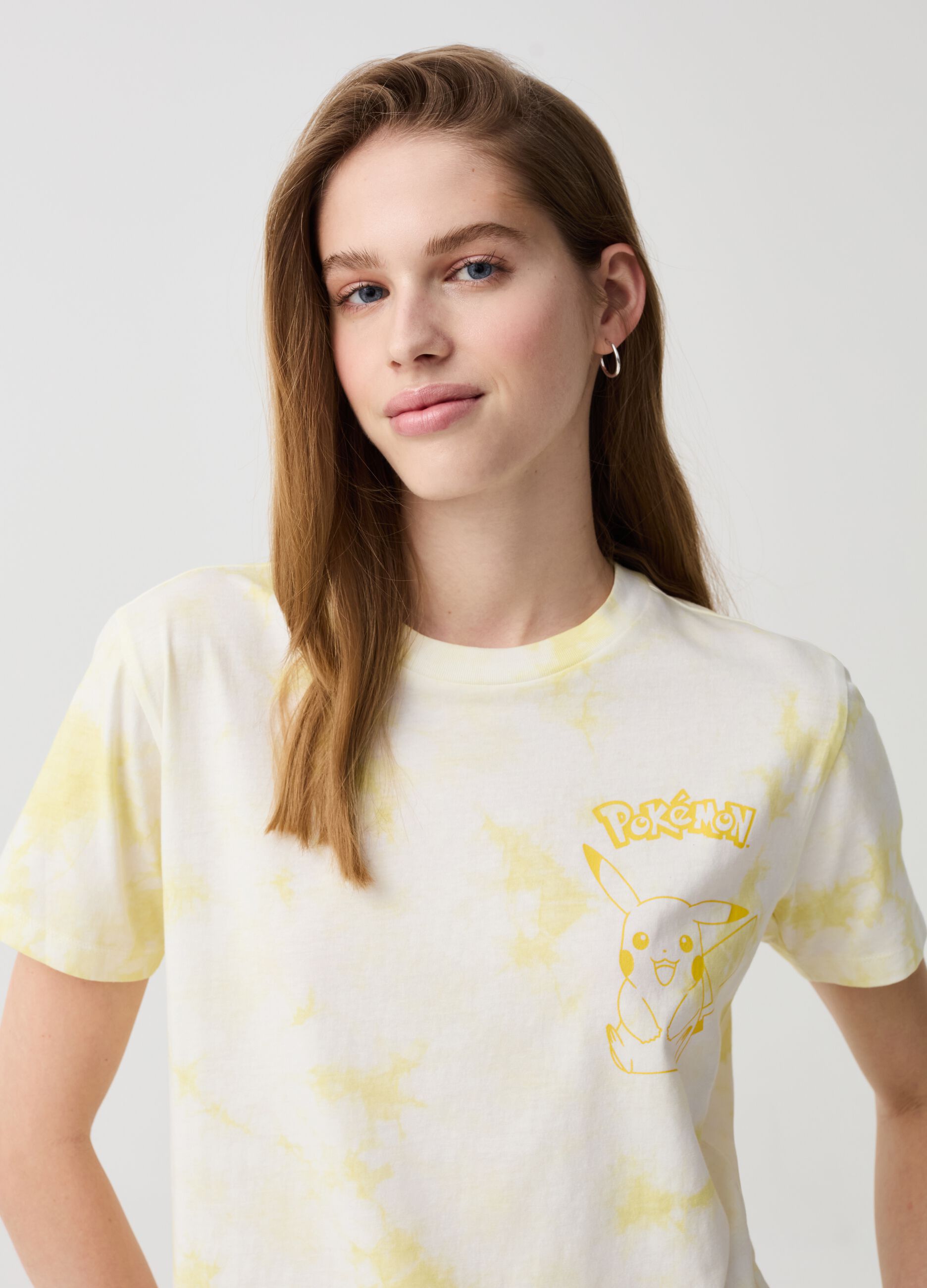 T-shirt Tie Dye con stampa Pikachu