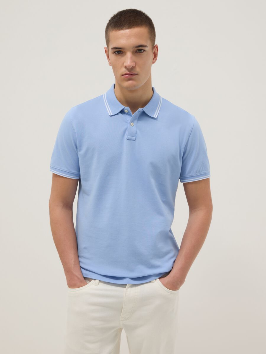 Light blue stretch cotton polo shirt, regular fit_0