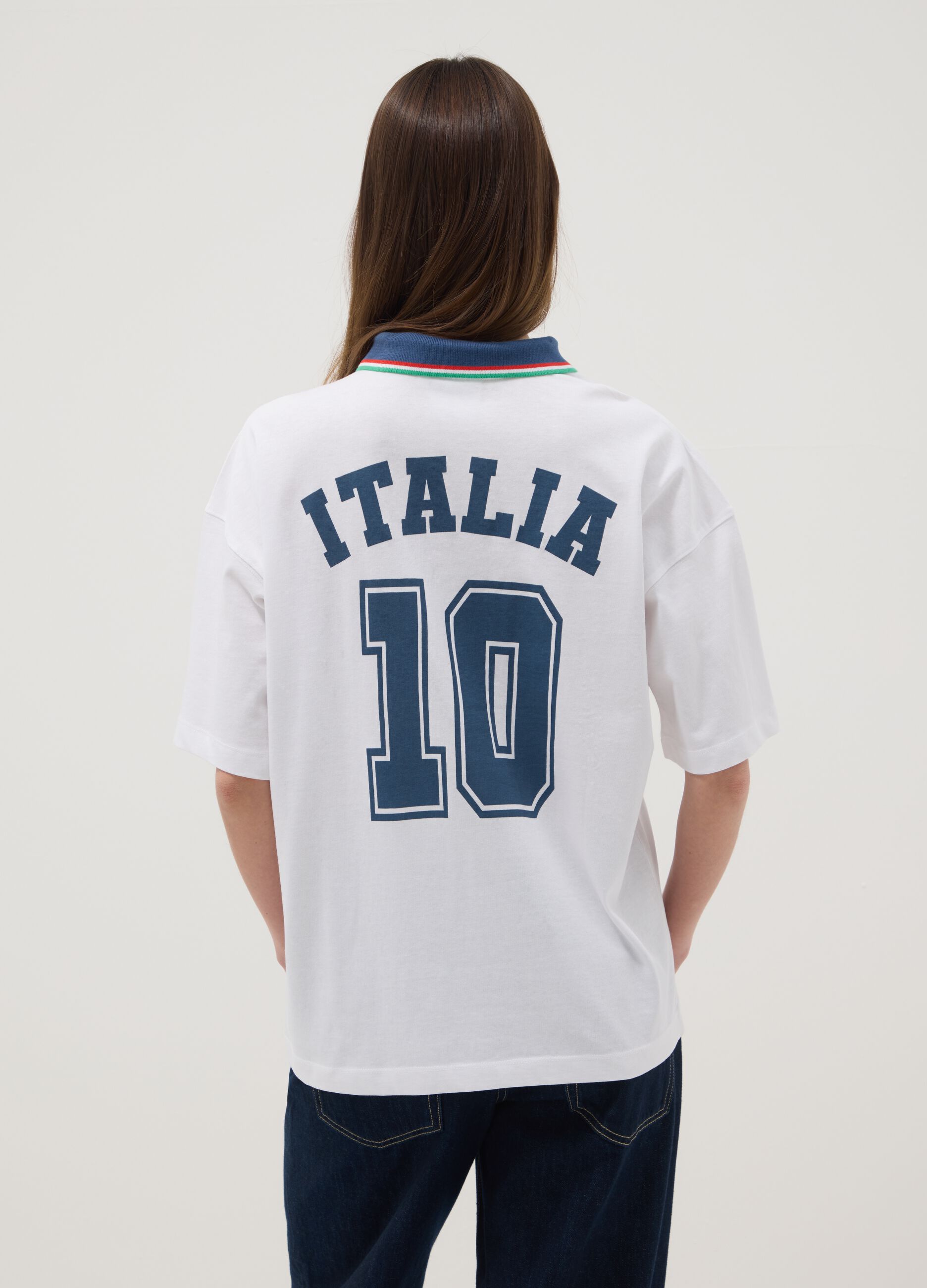 White pure cotton regular fit t-shirt with Italy details