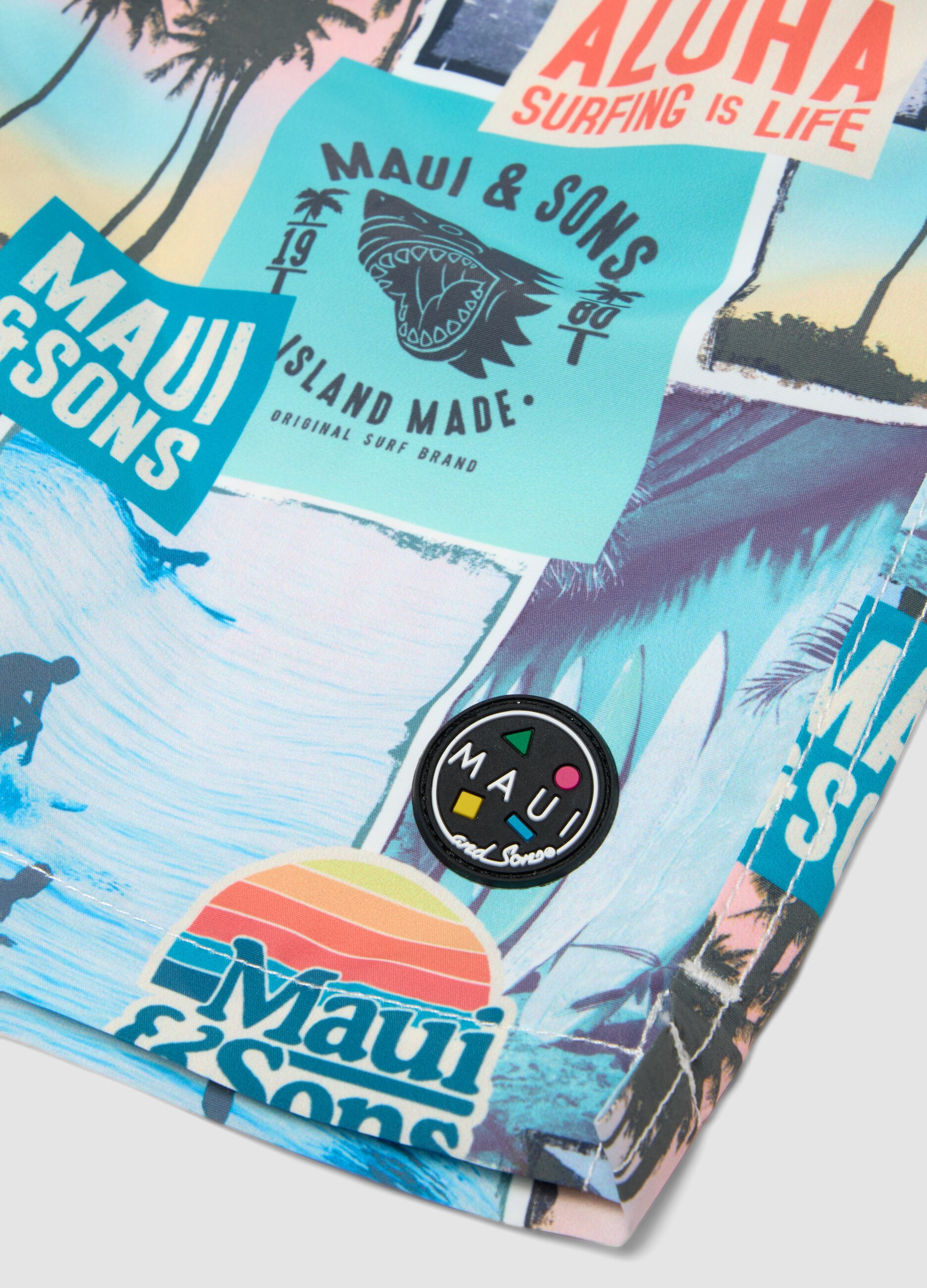 Multicoloured tropical print swim shorts