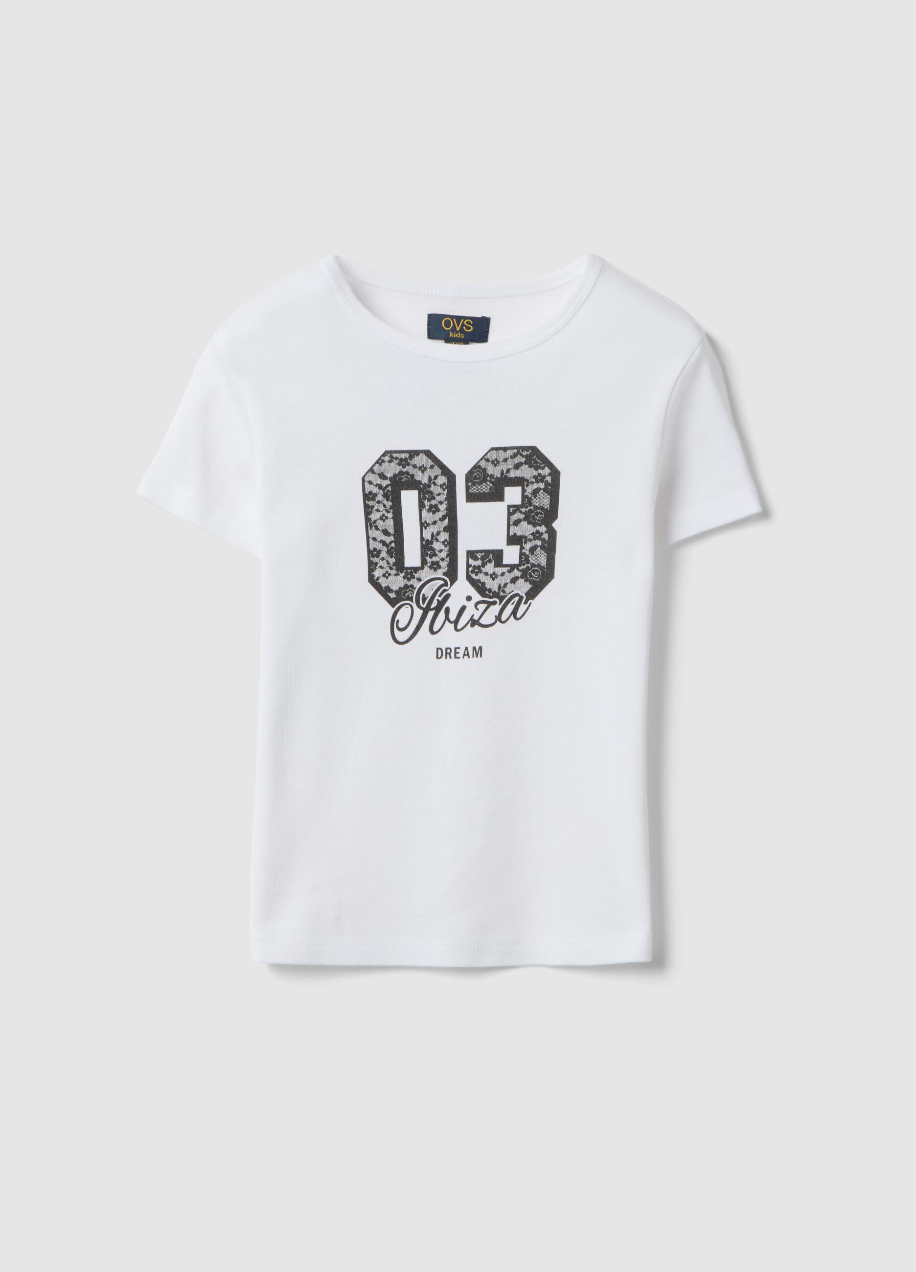 Girls' White Pure Cotton Slim Fit T-shirt with Print