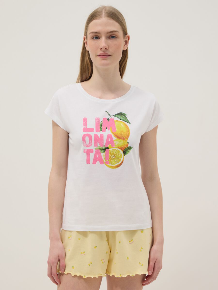 T-shirt pigiama bianco in puro cotone organico con stampa regular fit_2