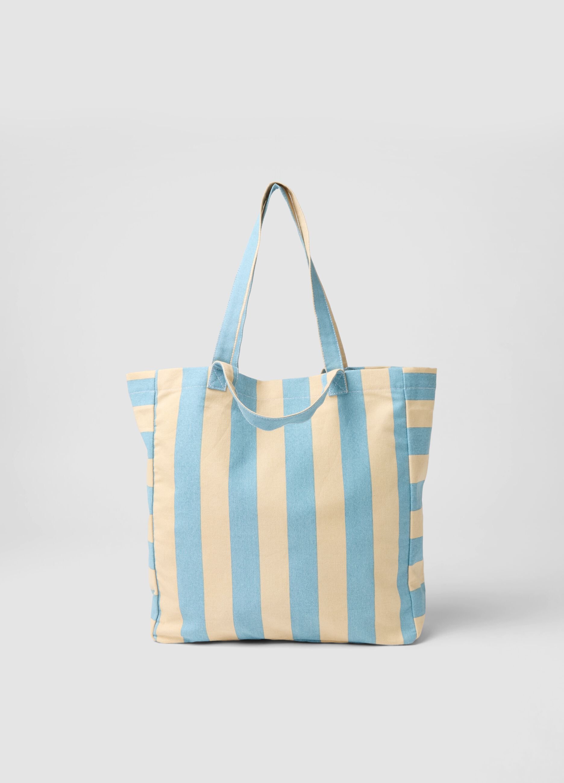 Multicolour striped pure cotton bag with sturdy handles