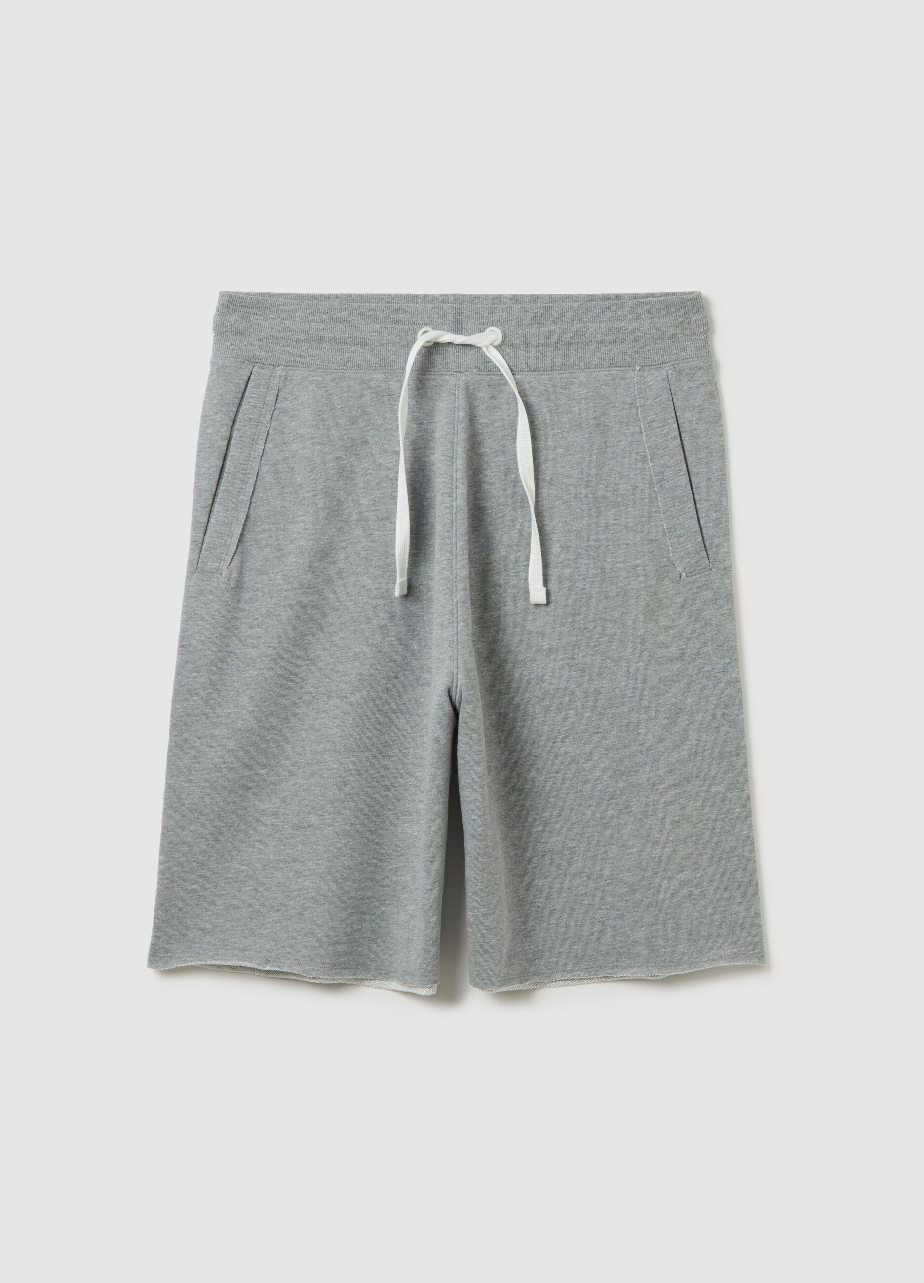 Men's grey cotton blend relaxed fit shorts with adjustable drawstring