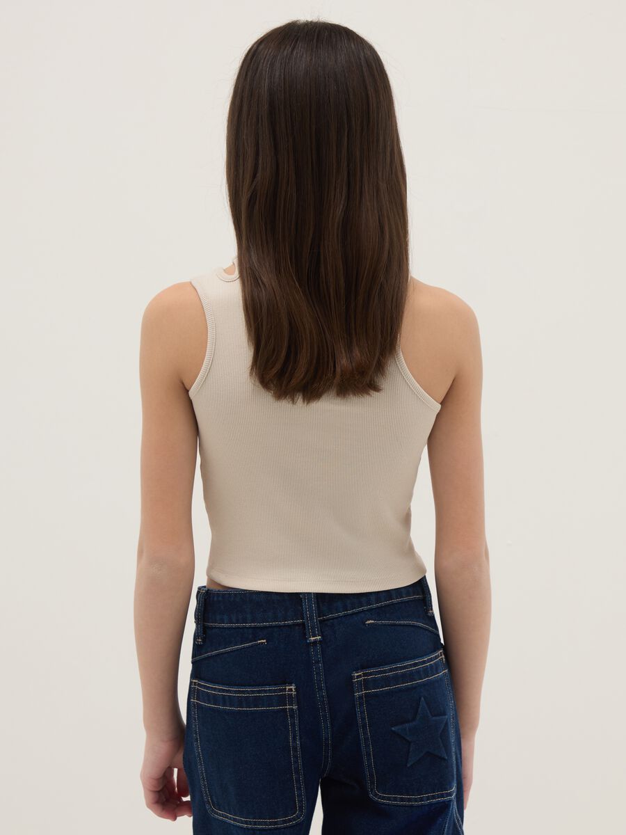 Canotta fitted in cotone elasticizzato beige da ragazza_1