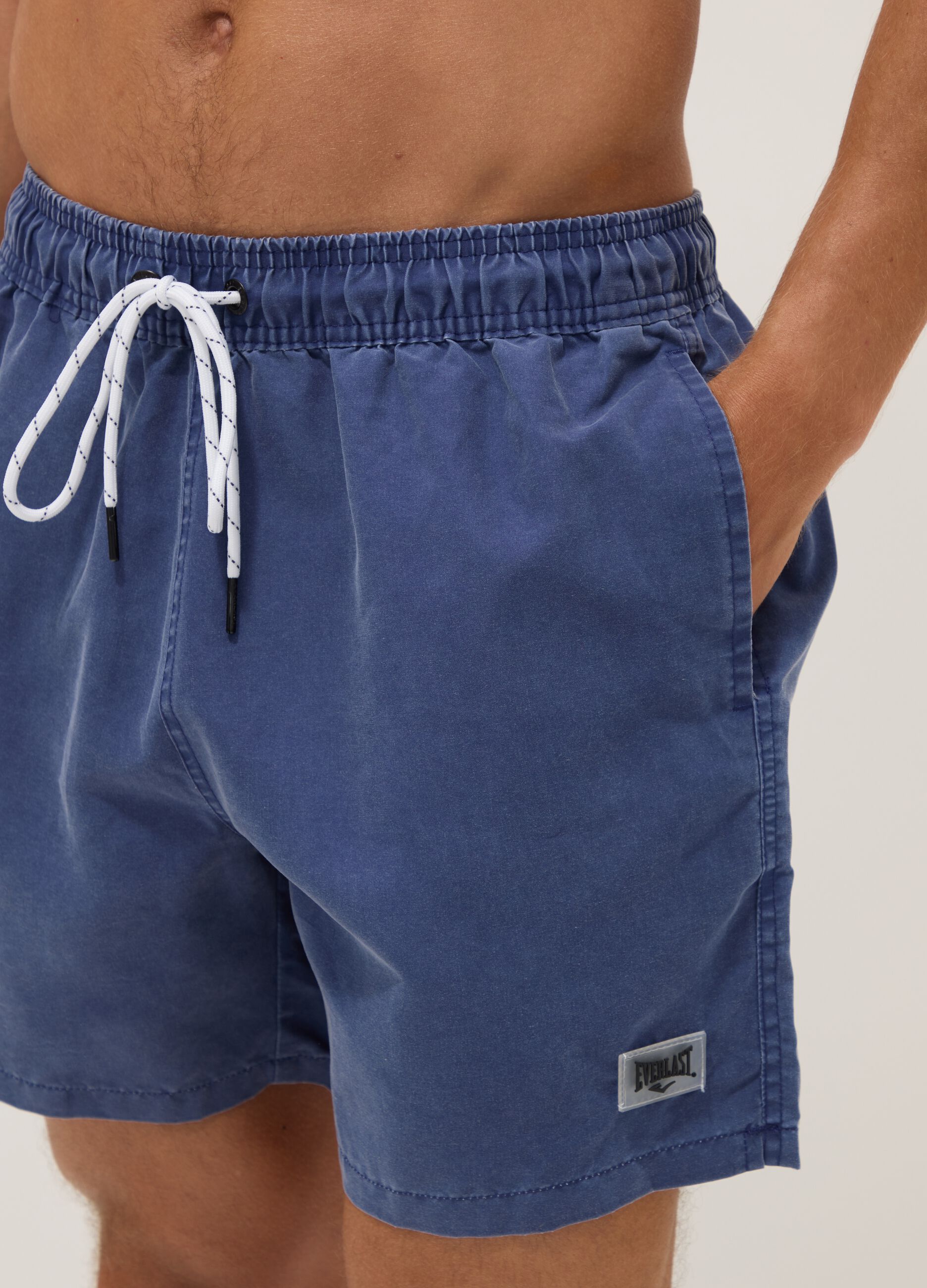 Navy blue swim boxer shorts with drawstring