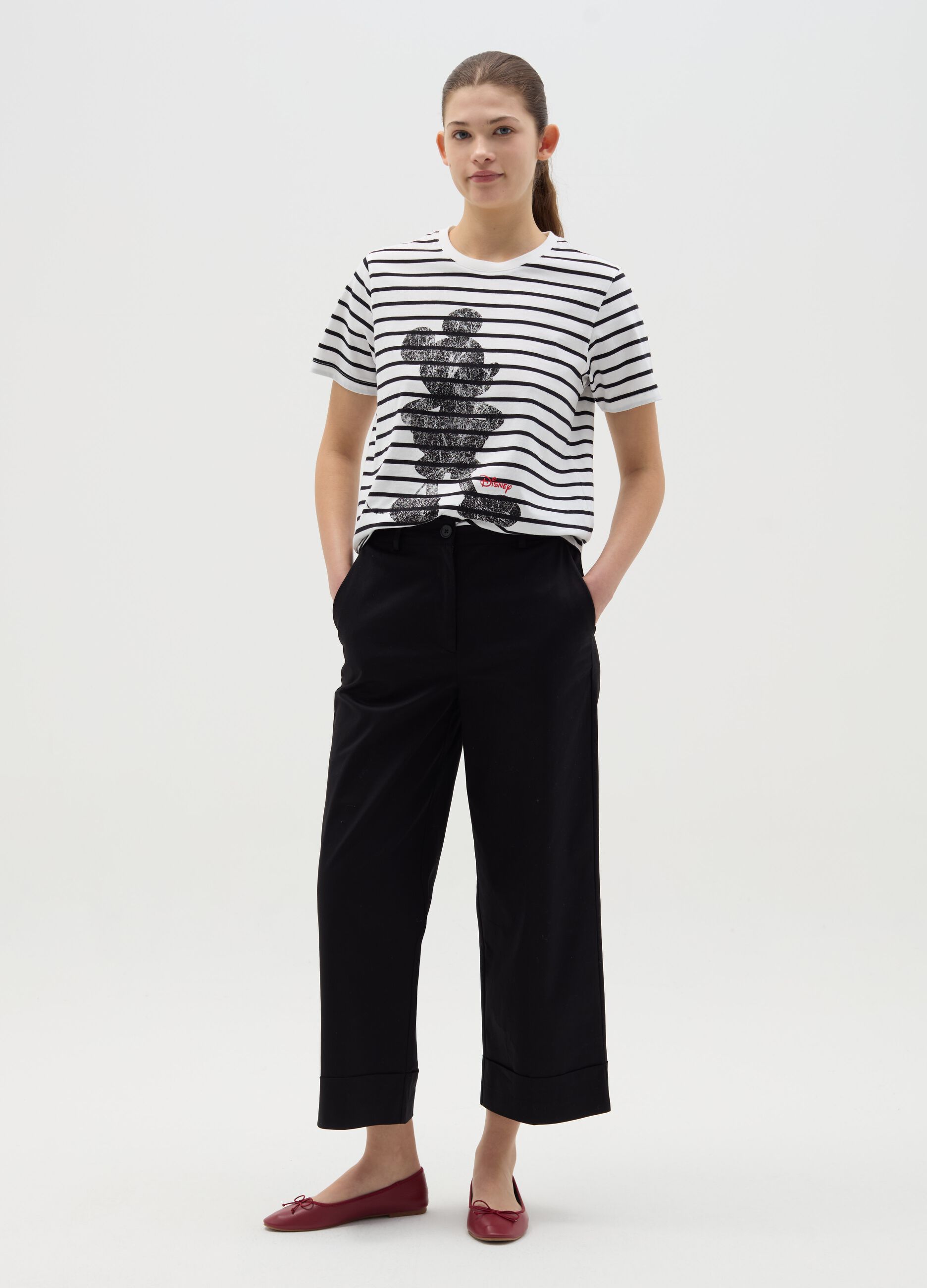Striped T-shirt with Mickey Mouse print